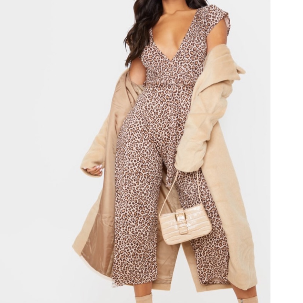 Tan Leopard Print Wrap Culotte Jumpsuit
